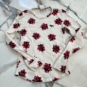 Victoria’s Secret Pink Women's Ribbon Print Long Sleeve Henley Top XS